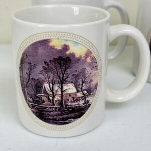 Houston Foods CURRIER & IVES MUG COFFEE 4 Cups "Central Park Winter 1862" EUC
